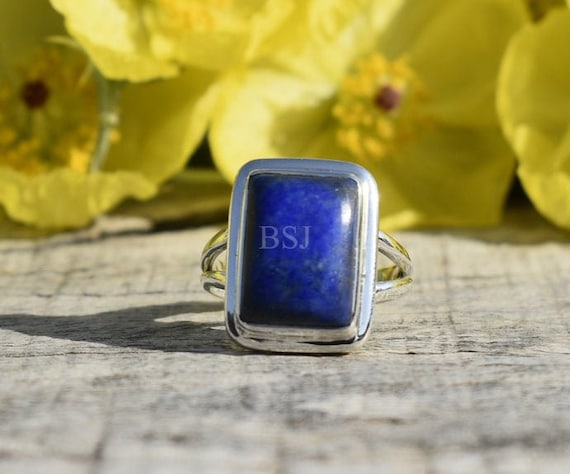 Artisan Lapis Lazuli Ring, Silver Ring, Handmade Ring, Cushion Shape, Blue Stone, Casual Wear, Women Ring, All Sizes, Gemstone, Dainty, 925