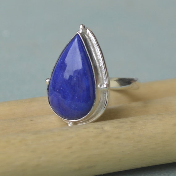 Lapis Lazuli Ring, Sterling Silver Yellow Plated, Rose Gold Plated Gold Ring, Pear Cab Natural Lapis Lazuli Gemstone Artisan Ring Jewelry