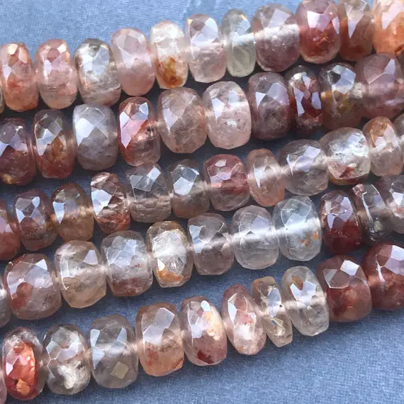 Large Copper Rutilated Quartz Beads Faceted Rondelles 13 Inch Strand Gemstone