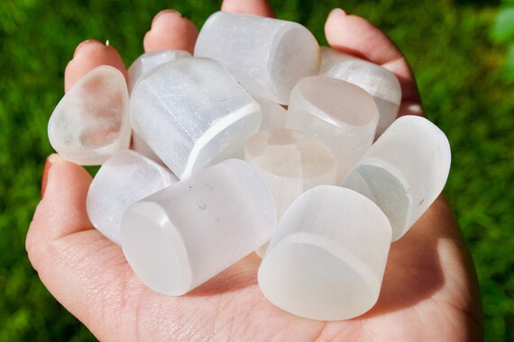 Large Selenite Tumbled Stone | Crystal Affirmation" I Am Cleansed And Ready To Move Into My Highest Self"