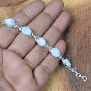 Larimar 925 Sterling Silver Ten Stone Blue Larimar Gemstone Bracelet, Oval Shape Silver Bracelet | Natural genuine Array jewelry. Buy crystal jewelry, handmade handcrafted artisan jewelry for women.  Unique handmade gift ideas. #jewelry #beadedjewelry #beadedjewelry #gift #shopping #handmadejewelry #fashion #style #product #jewelry #affiliate #ad