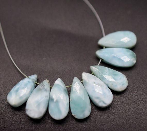 Larimar Pear Shape Faceted Teardrop Beads Brioletter 7x15.mm Approx 5.match Pair Top Side Drilled Wholesaler Price.