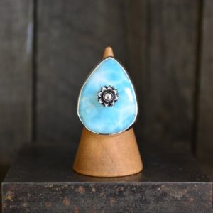Shop Larimar Rings! Larimar Ring, Larimar, Larimar Statement Ring, Flower Larimar, Floral Statement Ring, Blue Gemstone Ring, Blue Gemstone, Aqua, Sterling | Natural genuine Larimar rings, simple unique handcrafted gemstone rings. #rings #jewelry #shopping #gift #handmade #fashion #style #affiliate #ad
