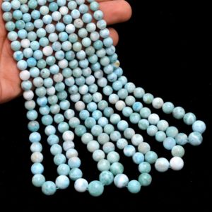 Shop Larimar Round Beads! Natural Larimar Gemstone 6mm-10mm Smooth Round Loose Beads | Larimar Semi Precious Gemstone Loose Round Beads For Jewelry | 16inch Strand | Natural genuine round Larimar beads for beading and jewelry making.  #jewelry #beads #beadedjewelry #diyjewelry #jewelrymaking #beadstore #beading #affiliate #ad