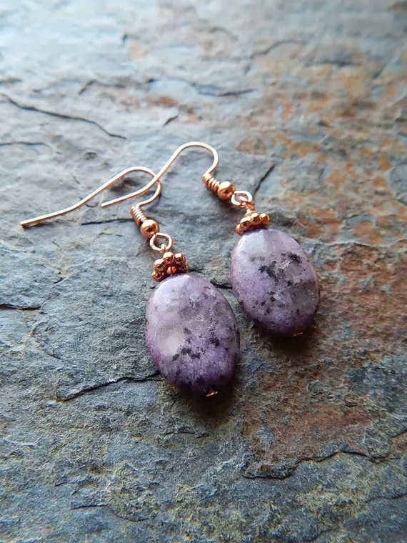 Lepidolite Earrings - Purple Earrings - Purple Gemstone Jewelry - Lavender - Purple Stone - Little Dangle Earrings - Copper Earrings - Calm