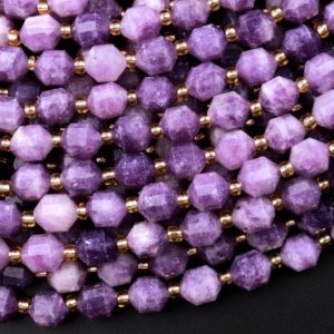 Shop Lepidolite Faceted Beads! Natural Purple Lepidolite 8mm Beads Faceted Energy Prism Double Point Cut 15.5" Strand | Natural genuine faceted Lepidolite beads for beading and jewelry making.  #jewelry #beads #beadedjewelry #diyjewelry #jewelrymaking #beadstore #beading #affiliate #ad