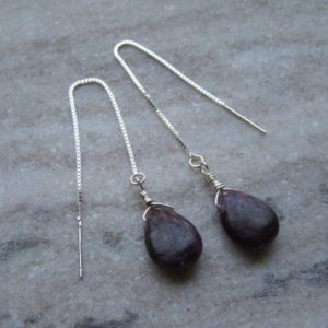 Shop Lepidolite Earrings! Lepidolite & Sterling Silver Threader Earrings, Lepidolite Threaders, Lepidolite Earrings, Crystal Threaders | Natural genuine Lepidolite earrings. Buy crystal jewelry, handmade handcrafted artisan jewelry for women.  Unique handmade gift ideas. #jewelry #beadedearrings #beadedjewelry #gift #shopping #handmadejewelry #fashion #style #product #earrings #affiliate #ad