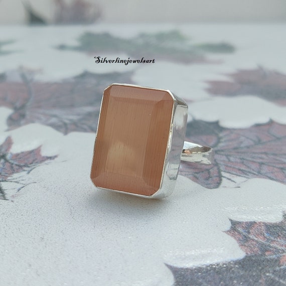 Lite Orange Calcite Ring,925 Sterling Silver, Daily Wear Ring, Gemstone Silver Ring, Hand Crafted Silver ,free Shipping,  All Occasion Gift.