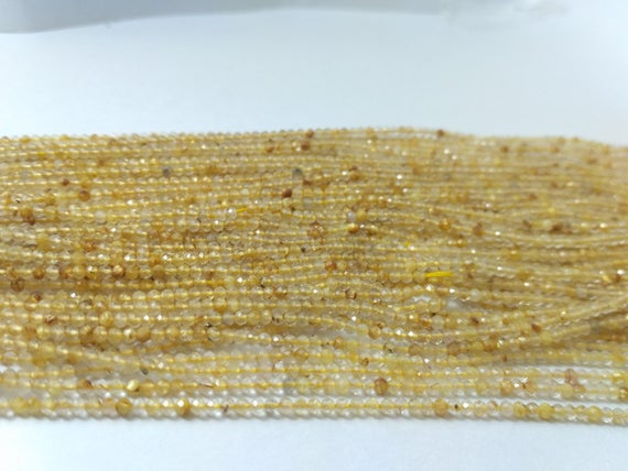Lot Of 5 Strands Natural Micro Golden Rutilated Quartz Faceted Rondelle Gemstone Beads Strand, Tiny Golden Rutile Jewelry Making Bead Shop