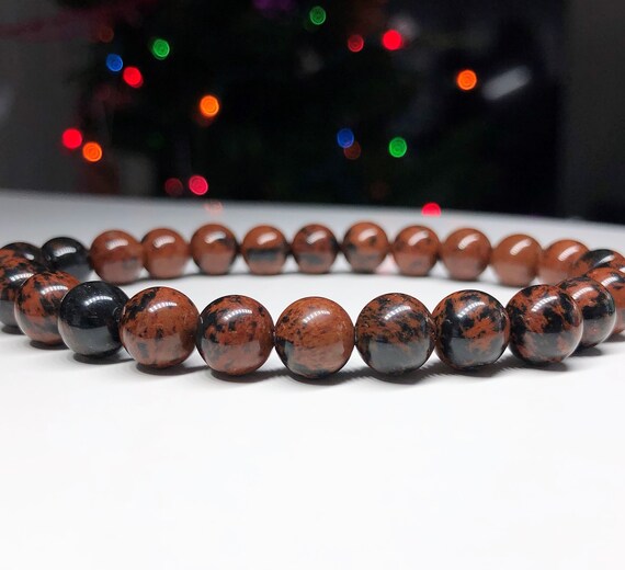 Mahogany Obsidian 8mm Beaded Bracelet For Men
