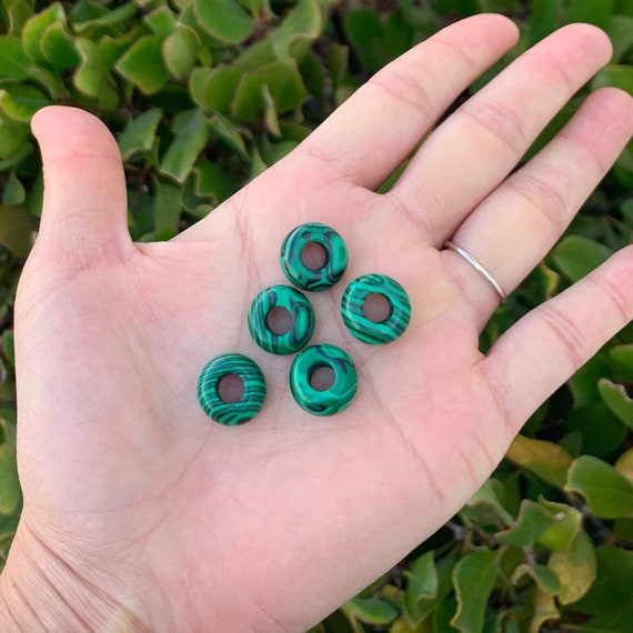 10pcs Natural Lab Created Green Malachite Gemstone 14mm Round Rondelle Beads (large Hole 5.6mm) For Macrame Charm Bracelet Jewelry Making