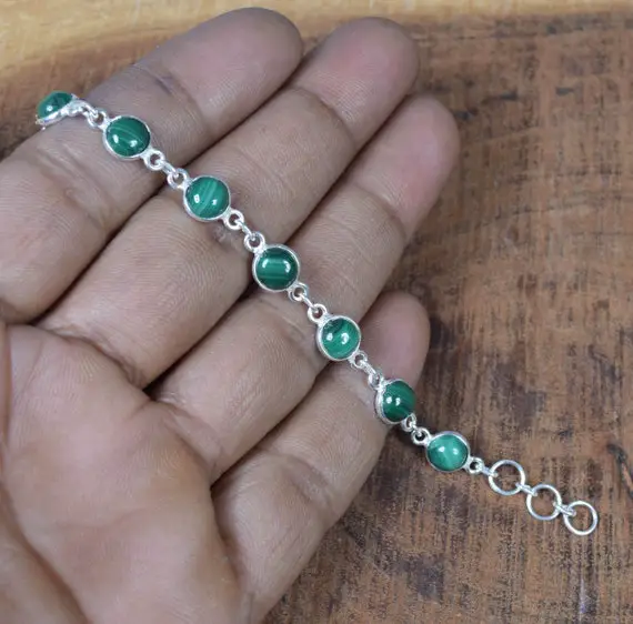 Green Malachite 925 Sterling Silver Natural Gemstone Adjustable Bracelet ~ November Month Birthstone ~ Gift For Birthday ~ 11 Stone Jewelry