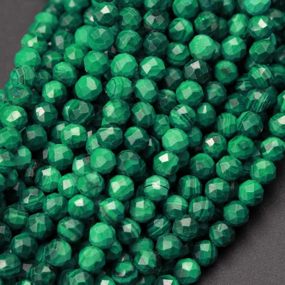 Aaa Micro Faceted Natural Green Malachite Round Beads 2mm 3mm 4mm 5mm 6mm Laser Diamond Cut Gemstone 15.5" Strand