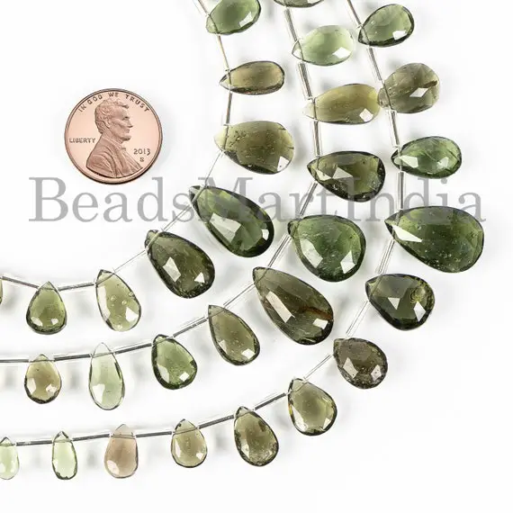 Moldavite Beads,4x6.5-12x18 Mm Moldavite Pear Shape Beads, Moldavite Faceted Beads, Natural Moldavite Gemstone Beads, Top Quality Beads