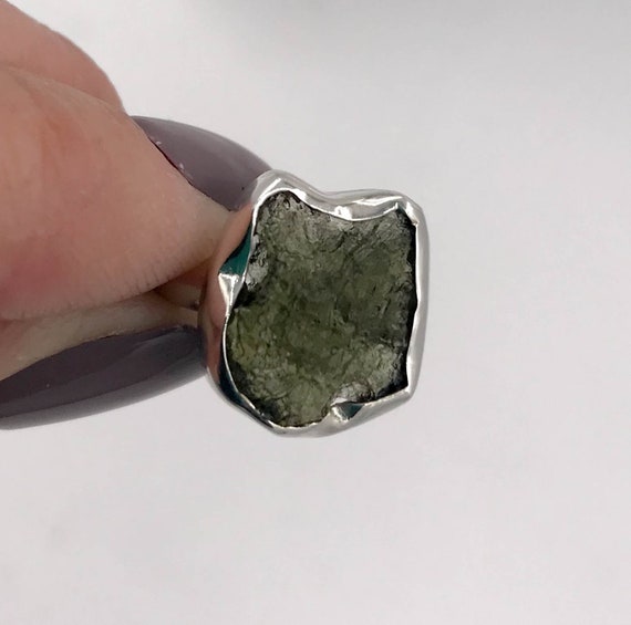 Natural Moldavite Size 7.5 Sterling Silver Ring -the Stone For Transformation And Healing