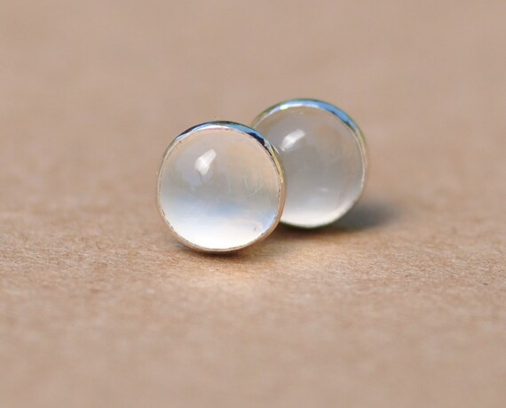 Moonstone Earrings, Quality Sterling Silver Jewelry Studs. 6mm Smooth Gemstones