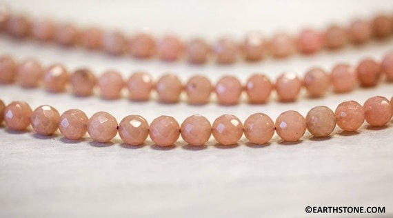 M/ Peach Moonstone 8mm Faceted Round Beads 15.5" Strand Natural Gemstone Beads For Jewelry Making
