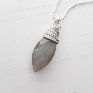 Shop Moonstone Necklaces! Elegant June Birthstone Necklace, Neutral Grey Moonstone Necklace With Sterling Silver, Dainty Gift For Her | Natural genuine Moonstone necklaces. Buy crystal jewelry, handmade handcrafted artisan jewelry for women.  Unique handmade gift ideas. #jewelry #beadednecklaces #beadedjewelry #gift #shopping #handmadejewelry #fashion #style #product #necklaces #affiliate #ad