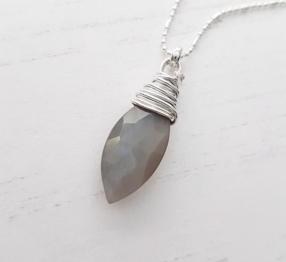 Elegant June Birthstone Necklace, Neutral Grey Moonstone Necklace With Sterling Silver, Dainty Gift For Her