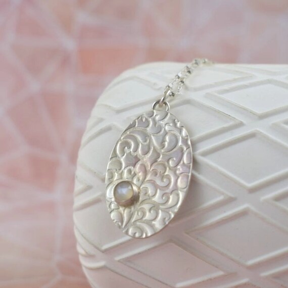 Oval Medallion, Moonstone Necklace, Metalwork Romantic Jewelry