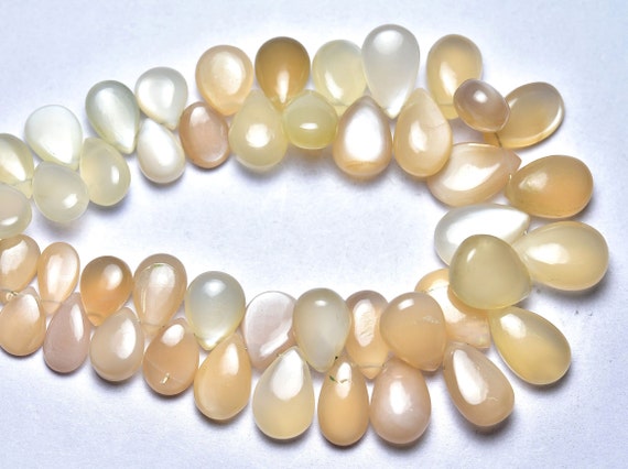 7.5 Inch Strand Natural Peach Moonstone Beads 7x10mm To 10x13.5mm Smooth Pear Briolettes Gemstone Beads Superb Moonstone Stone Beads No4575