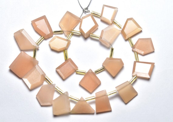 Natural Peach Moonstone Slice Beads 7x9mm To 10x12mm Faceted Fancy Briolettes Gemstone Beads Moonstone Beads Slices - 8 Inch Strand No5027