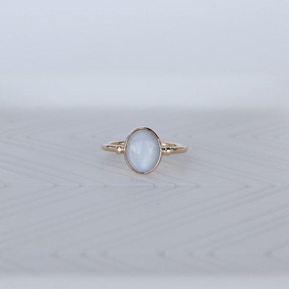 14k Gold White Moonstone Ring, Solid 14k Gold White Moonstone Jewelry, Size 6.75