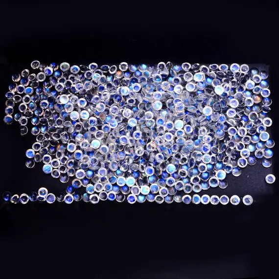 Aaa+ White Rainbow Blue Fire Moonstone Gemstone 4mm Round Cabochon | Flashy Bluish Shimmer Natural Semi Precious Loose Gemstone Cabochon Lot