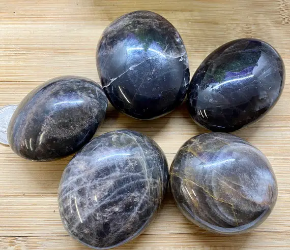 Gorgeous Black Moonstone Palm Stone Crystal Geode Healing Gem