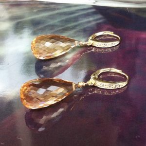 Shop Morganite Earrings! Morganite Earrings. Peach Morganite. Morganite dangles. Pink Orange. Gold Pave Leverbacks. Statement earrings. Luxury jewelry | Natural genuine Morganite earrings. Buy crystal jewelry, handmade handcrafted artisan jewelry for women.  Unique handmade gift ideas. #jewelry #beadedearrings #beadedjewelry #gift #shopping #handmadejewelry #fashion #style #product #earrings #affiliate #ad