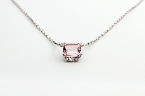 Morganite Necklace || White Gold Diamond Necklace || Art Deco Jewelry