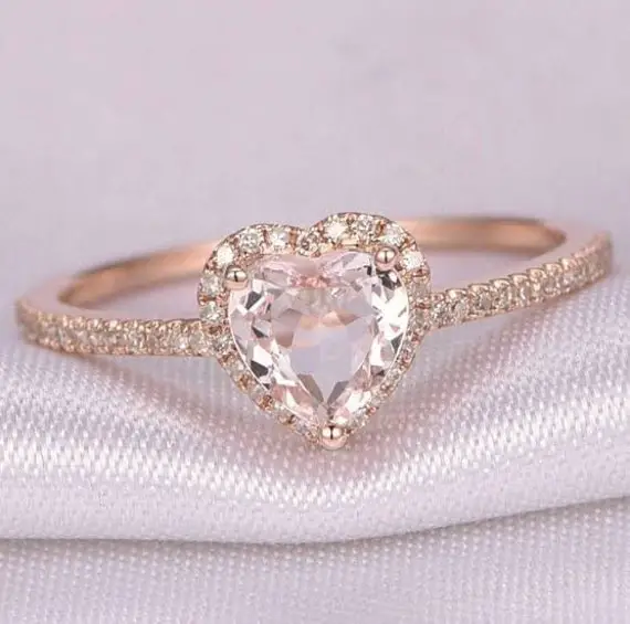 Natural Aaa Morganite Heart Engagement Ring , Morganite Ring Rose Gold Ring, Heart Ring, Propose Ring, Promise Ring, Valentine Gift