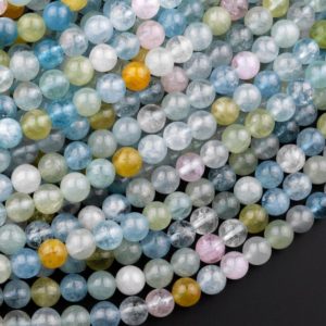 Shop Morganite Round Beads! Pastel Beryl Blue Green Aquamarine Pink Morganite 6mm Round Beads 15.5" Strand | Natural genuine round Morganite beads for beading and jewelry making.  #jewelry #beads #beadedjewelry #diyjewelry #jewelrymaking #beadstore #beading #affiliate #ad