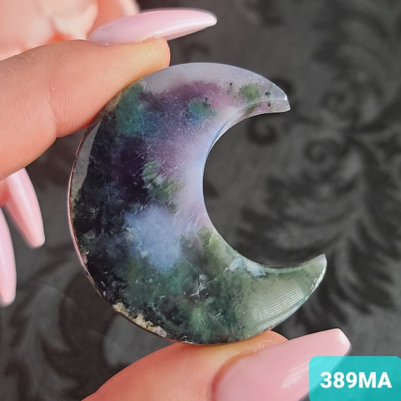 Moss Agate Moon Cabochon, Choose Your Crystal Cab For Jewelry Making, Wire Wrapping, Or Crystal Grids