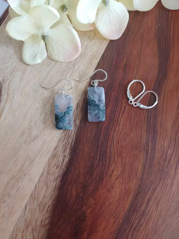 Dainty Green Moss Agate Earrings.  Unique Green Earrings.  Sterling Silver, Gold Or Rose Gold Filled