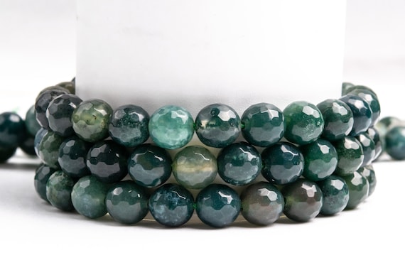 Natural Botanical Moss Agate Gemstone Grade Aaa Micro Faceted Round 5-6mm 8mm 10mm Loose Beads