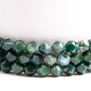 Shop Moss Agate Faceted Beads! Natural Green Moss Agate Gemstone Grade AAA Star Cut Faceted 5-6mm 7-8mm 9-10mm Loose Beads | Natural genuine faceted Moss Agate beads for beading and jewelry making.  #jewelry #beads #beadedjewelry #diyjewelry #jewelrymaking #beadstore #beading #affiliate #ad
