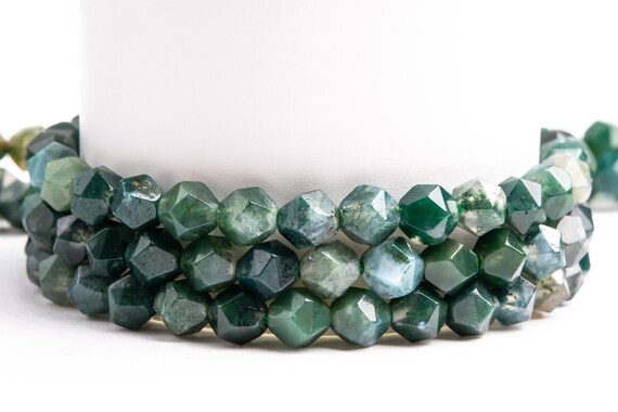Natural Green Moss Agate Gemstone Grade Aaa Star Cut Faceted 5-6mm 7-8mm 9-10mm Loose Beads