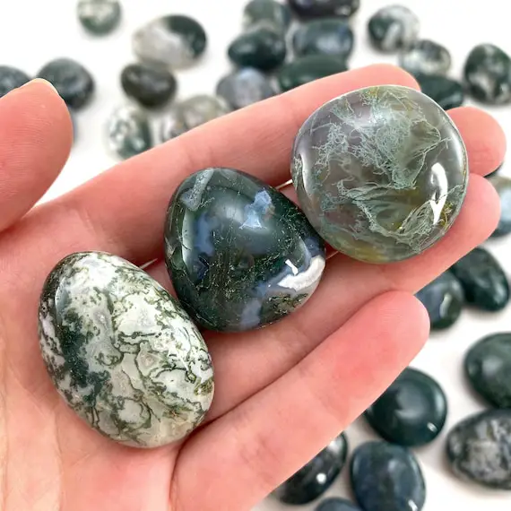 One Moss Agate Tumble, Tumbled Stones, Tumbled Crystal, Tumbled Moss Agate, Moss Agate