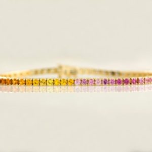 Shop Yellow Sapphire Bracelets! Multicolor tennis sapphire Bracelet, 14K/18K Yellow Gold, Tennis bracelet, Rainbow tennis Bracelet, Sapphire Bracelet, Ombre tennis bracelet | Natural genuine Yellow Sapphire bracelets. Buy crystal jewelry, handmade handcrafted artisan jewelry for women.  Unique handmade gift ideas. #jewelry #beadedbracelets #beadedjewelry #gift #shopping #handmadejewelry #fashion #style #product #bracelets #affiliate #ad