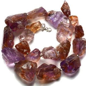 Shop Ametrine Necklaces! Natural Ametrine Necklace, Rough Unpolished Big Size Nuggets, 17 Inch Full Strand, 13 to 30mm Broad and 17 to 35mm Long Beads, Bicolor Gem | Natural genuine Ametrine necklaces. Buy crystal jewelry, handmade handcrafted artisan jewelry for women.  Unique handmade gift ideas. #jewelry #beadednecklaces #beadedjewelry #gift #shopping #handmadejewelry #fashion #style #product #necklaces #affiliate #ad