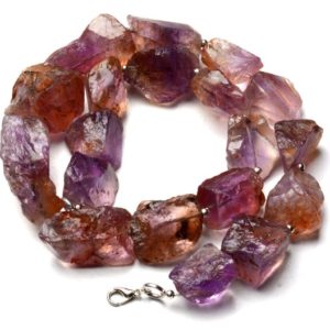 Shop Ametrine Necklaces! Natural Ametrine Necklace, Rough Unpolished Big Size Nuggets, 19.5 Inch Full Strand, 15 to 17mm Broad and 20 to 42mm Long Beads, Bicolor Gem | Natural genuine Ametrine necklaces. Buy crystal jewelry, handmade handcrafted artisan jewelry for women.  Unique handmade gift ideas. #jewelry #beadednecklaces #beadedjewelry #gift #shopping #handmadejewelry #fashion #style #product #necklaces #affiliate #ad