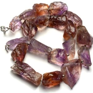 Shop Ametrine Necklaces! Natural Ametrine Necklace, Rough Unpolished Big Size Nuggets, 20 Inch Full Strand, 12 to 24mm Broad and 23 to 36mm Long Beads, Bicolor Gem | Natural genuine Ametrine necklaces. Buy crystal jewelry, handmade handcrafted artisan jewelry for women.  Unique handmade gift ideas. #jewelry #beadednecklaces #beadedjewelry #gift #shopping #handmadejewelry #fashion #style #product #necklaces #affiliate #ad