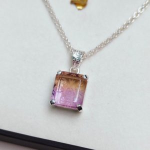 Shop Ametrine Pendants! Natural Ametrine Pendant, Carving Ametrine Pendant, Octagon Cut Ametrine Necklace, 925 Sterling silver necklace, Bi color stone pendant | Natural genuine Ametrine pendants. Buy crystal jewelry, handmade handcrafted artisan jewelry for women.  Unique handmade gift ideas. #jewelry #beadedpendants #beadedjewelry #gift #shopping #handmadejewelry #fashion #style #product #pendants #affiliate #ad