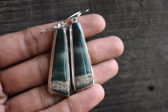 Natural Big Green Bloodstone Earring,925 Silver Earring,blood Stone Earring,gemstone Earring,blooodstone Earring,green Bloodstone Earring