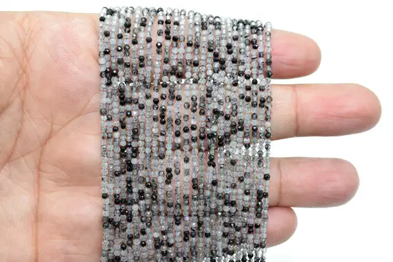 Natural Black Rutilated Beads,tiny 2mm Faceted Beads,rondelle Faceted Beads,quartz Beads,aaa Grade Beads,fine Quality Black Rutile Beads,