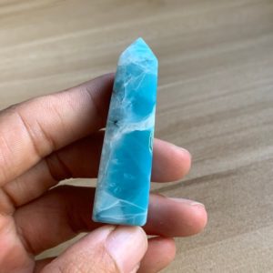 Shop Larimar Points & Wands! Natural blue larimar point crystal point crystal healing stone -22 | Natural genuine stones & crystals in various shapes & sizes. Buy raw cut, tumbled, or polished gemstones for making jewelry or crystal healing energy vibration raising reiki stones. #crystals #gemstones #crystalhealing #crystalsandgemstones #energyhealing #affiliate #ad