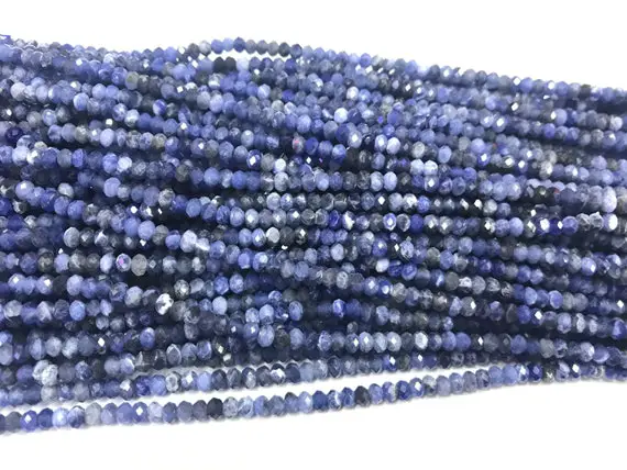 Natural Faceted Sodalite 3mm / 4mm Rondelle Cut Genuine Blue Loose Beads 15 Inch Jewelry Supply Bracelet Necklace Material Support Wholesale