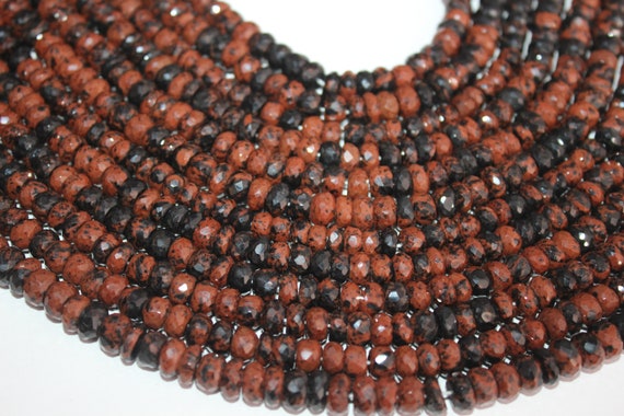 Natural Mahogany Obsidian Faceted Rondelle Beads 13" Strand,7.5-8.5 Mm Aaa Mahogany Obsidian Beads Mookaite Jasper Faceted Obsidian Beads