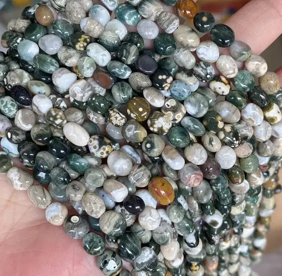 Natural Ocean Agate Pebble Nugget Chips Gemstone Loose Beads,6*8mm,8*10mm, Ocean Jasper Chips Irregular Beads,  15 Inches Full Strand